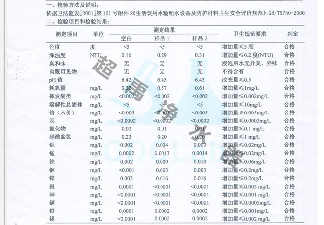 超禹净水器检验报告